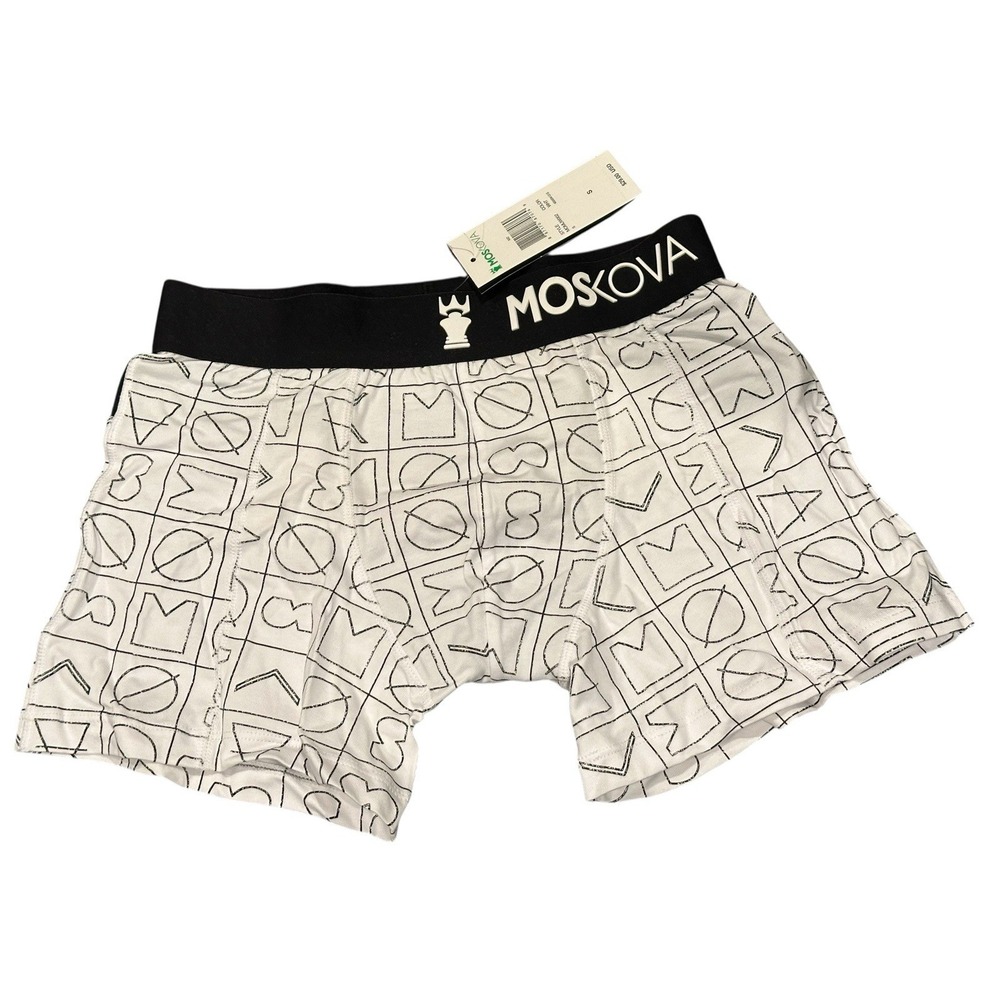 Moskova Mens Boxer‎ Briefs White w Black Geometric Print Athletic Underwear S